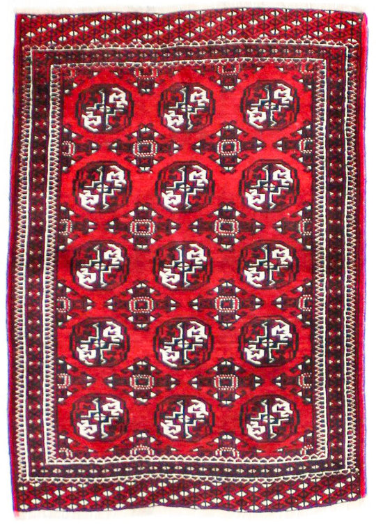 3x4 Red and Black Turkish Tribal Rug