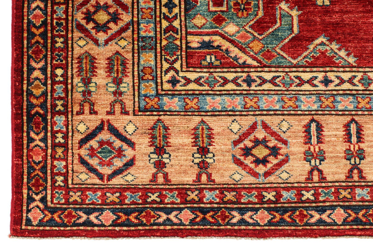 6x8 Red and Peach Kazak Tribal Rug