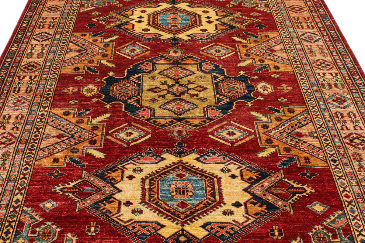 6x8 Red and Peach Kazak Tribal Rug