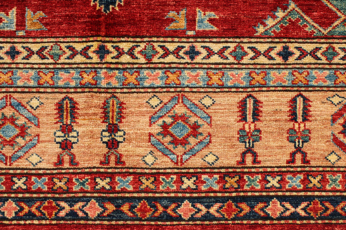 6x8 Red and Peach Kazak Tribal Rug