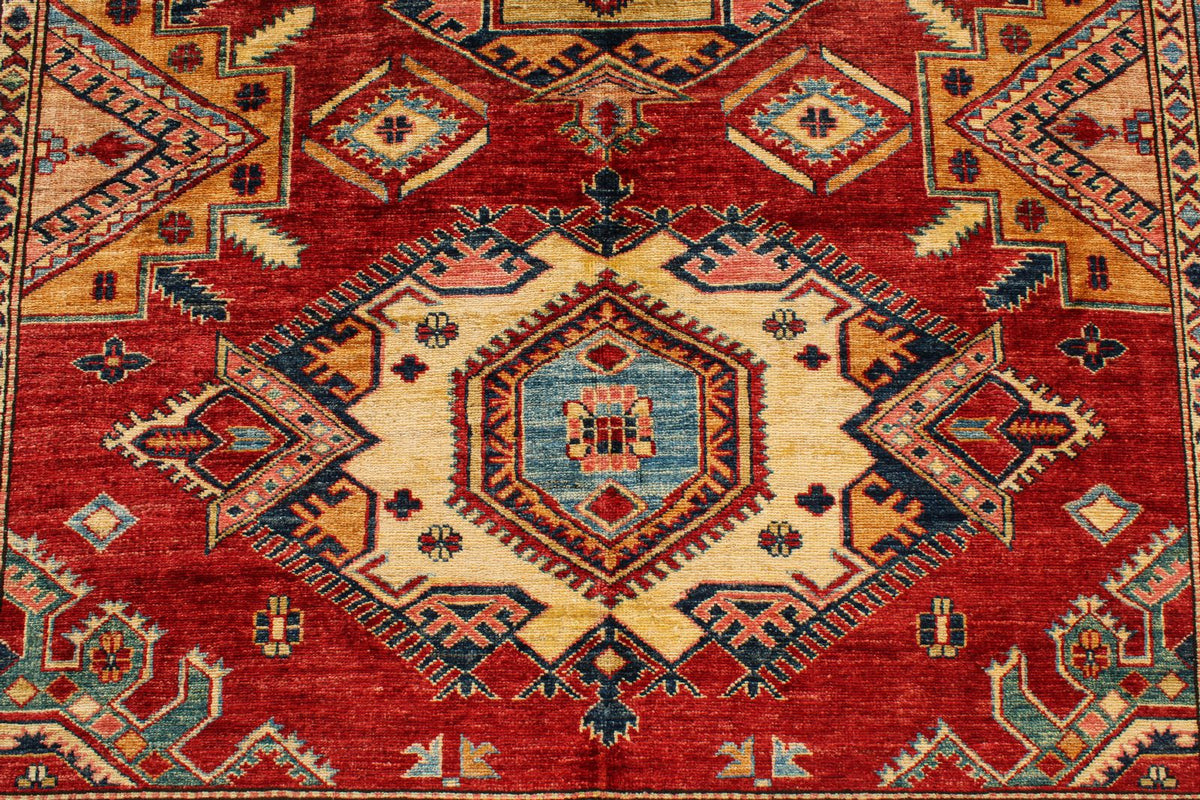 6x8 Red and Peach Kazak Tribal Rug