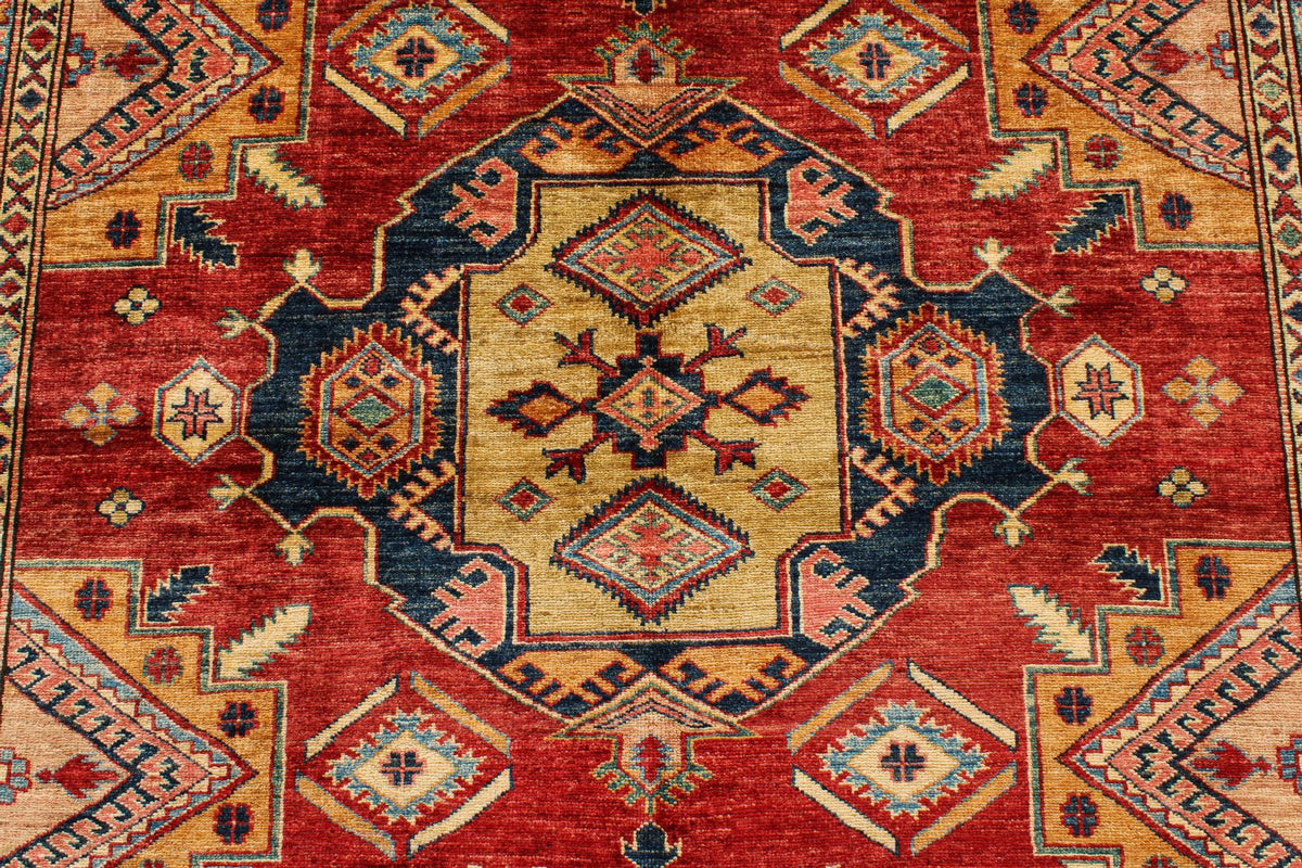 6x8 Red and Peach Kazak Tribal Rug