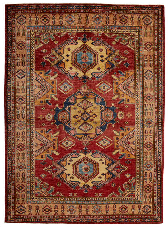 6x8 Red and Peach Kazak Tribal Rug