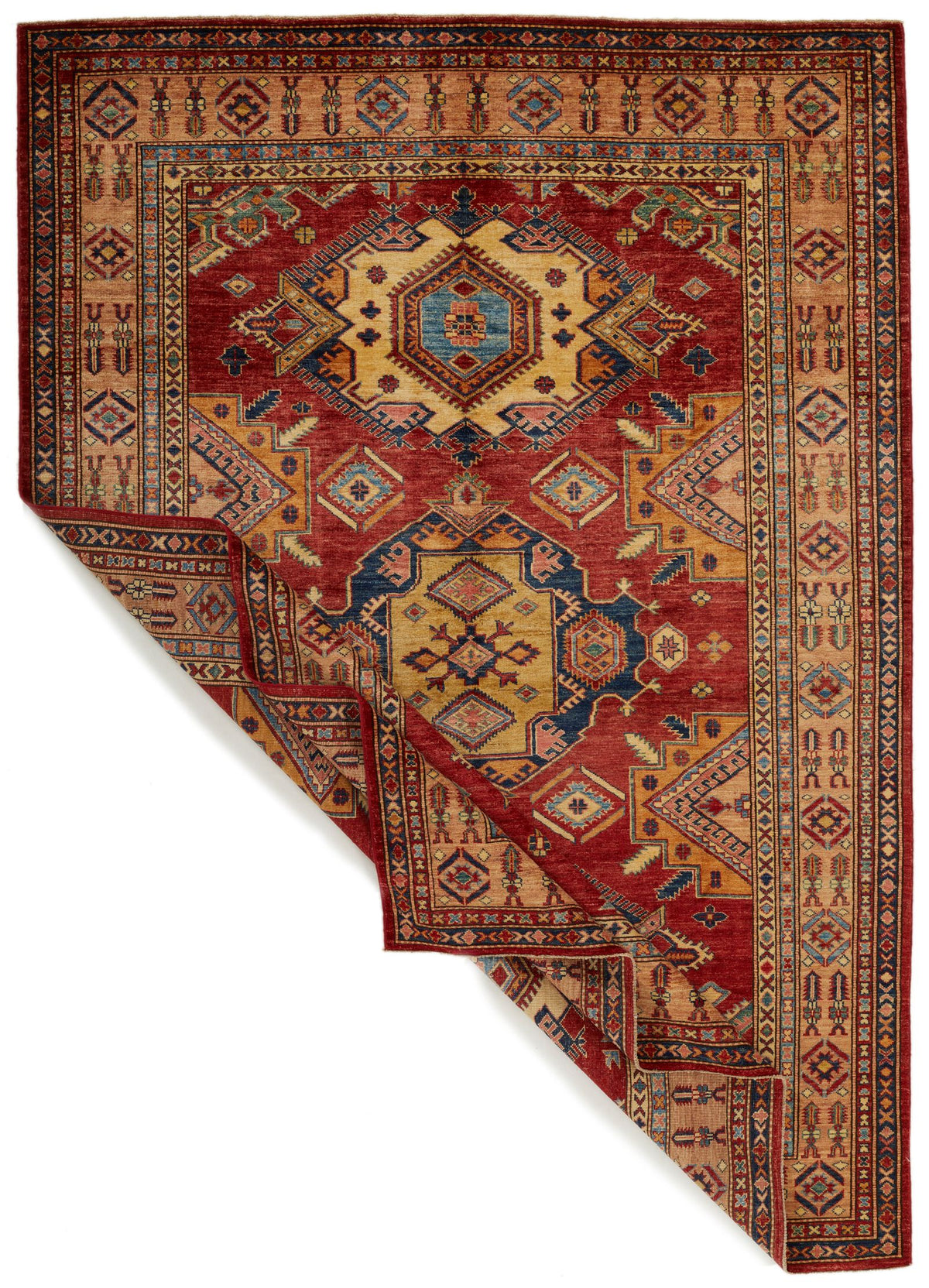 6x8 Red and Peach Kazak Tribal Rug
