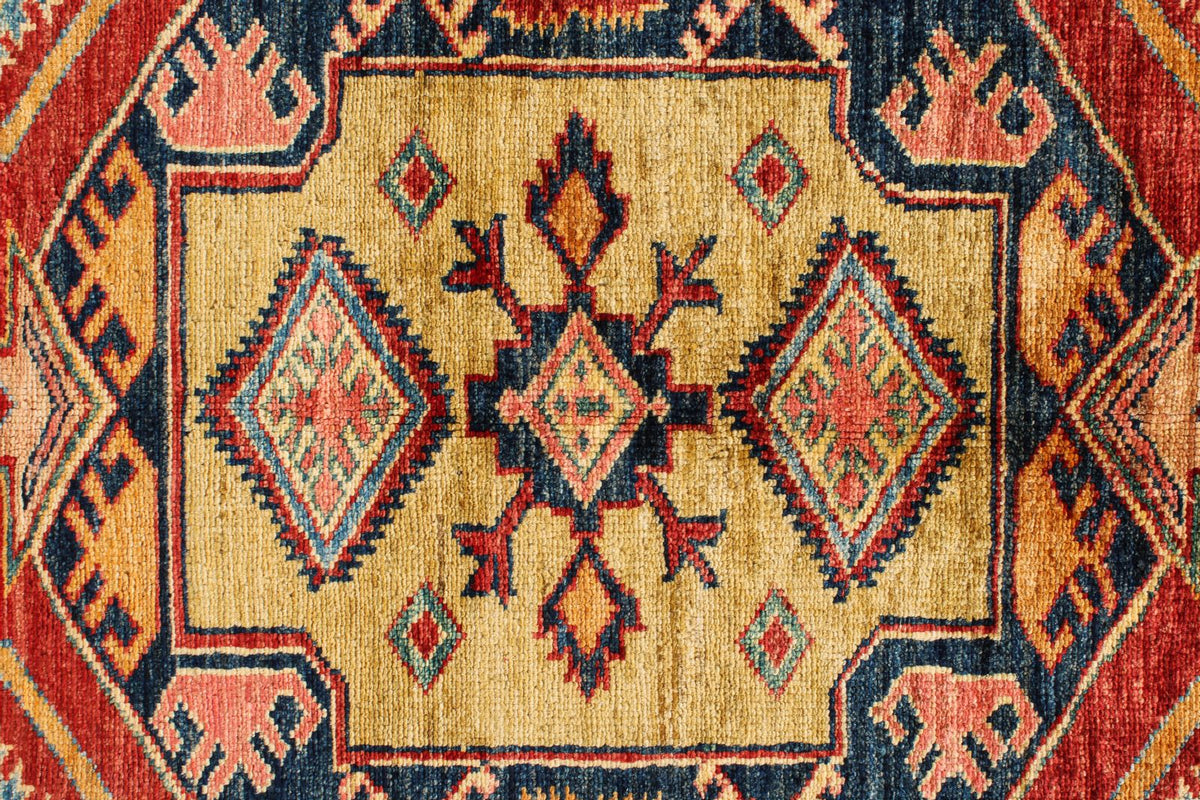 6x8 Red and Peach Kazak Tribal Rug