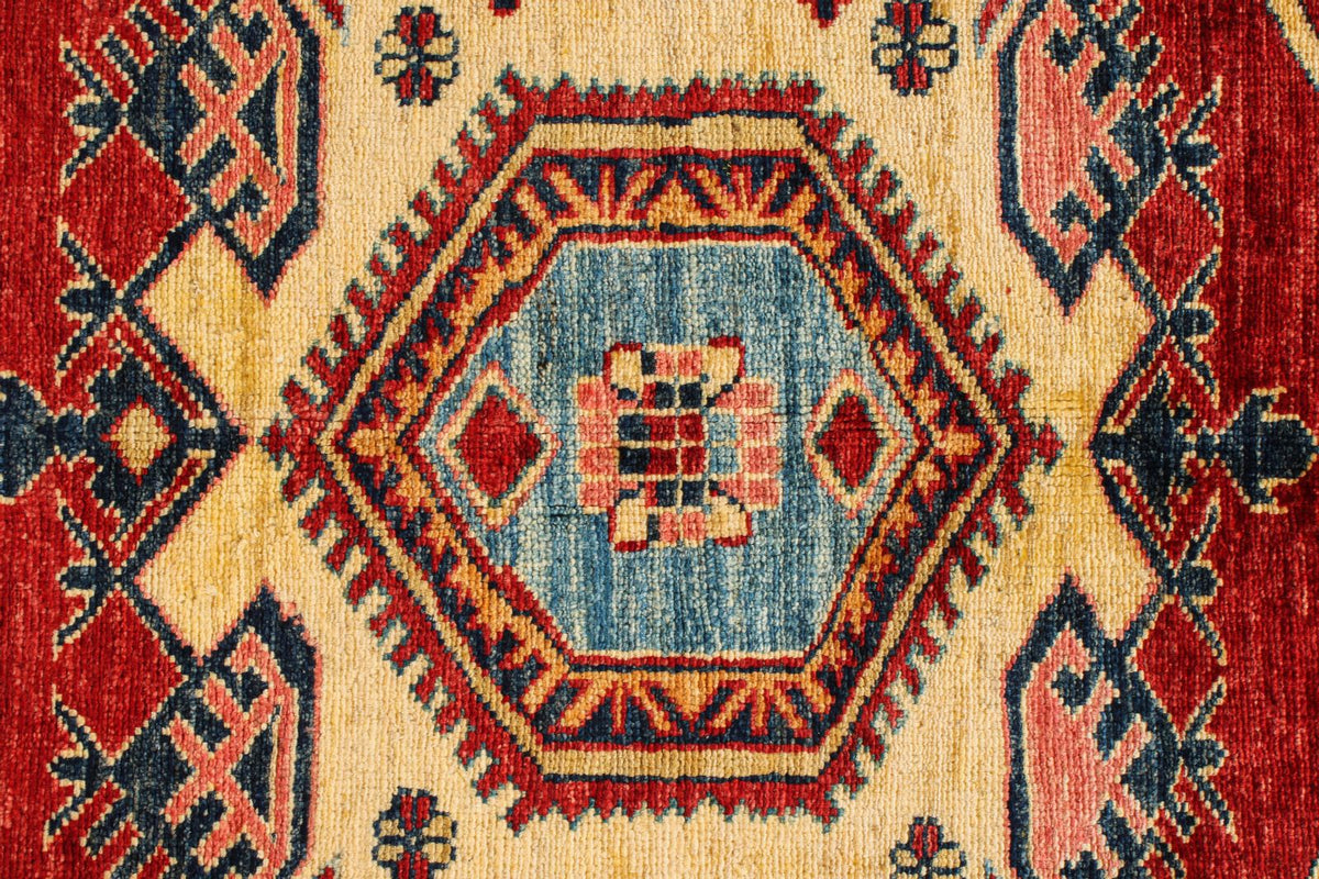 6x8 Red and Peach Kazak Tribal Rug