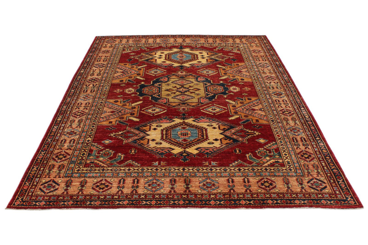 6x8 Red and Peach Kazak Tribal Rug