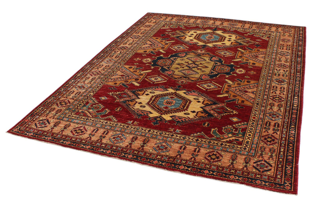6x8 Red and Peach Kazak Tribal Rug