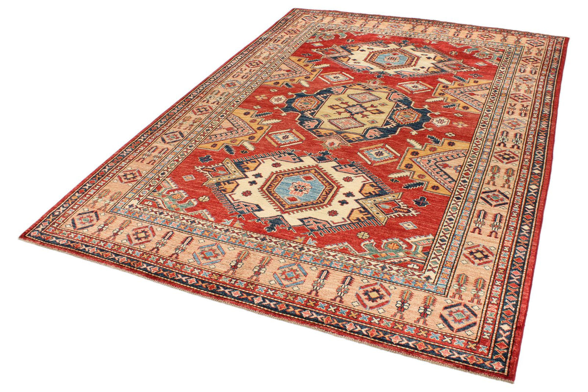 6x8 Red and Peach Kazak Tribal Rug