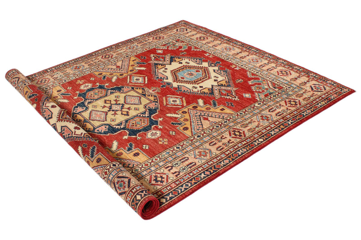 6x8 Red and Peach Kazak Tribal Rug