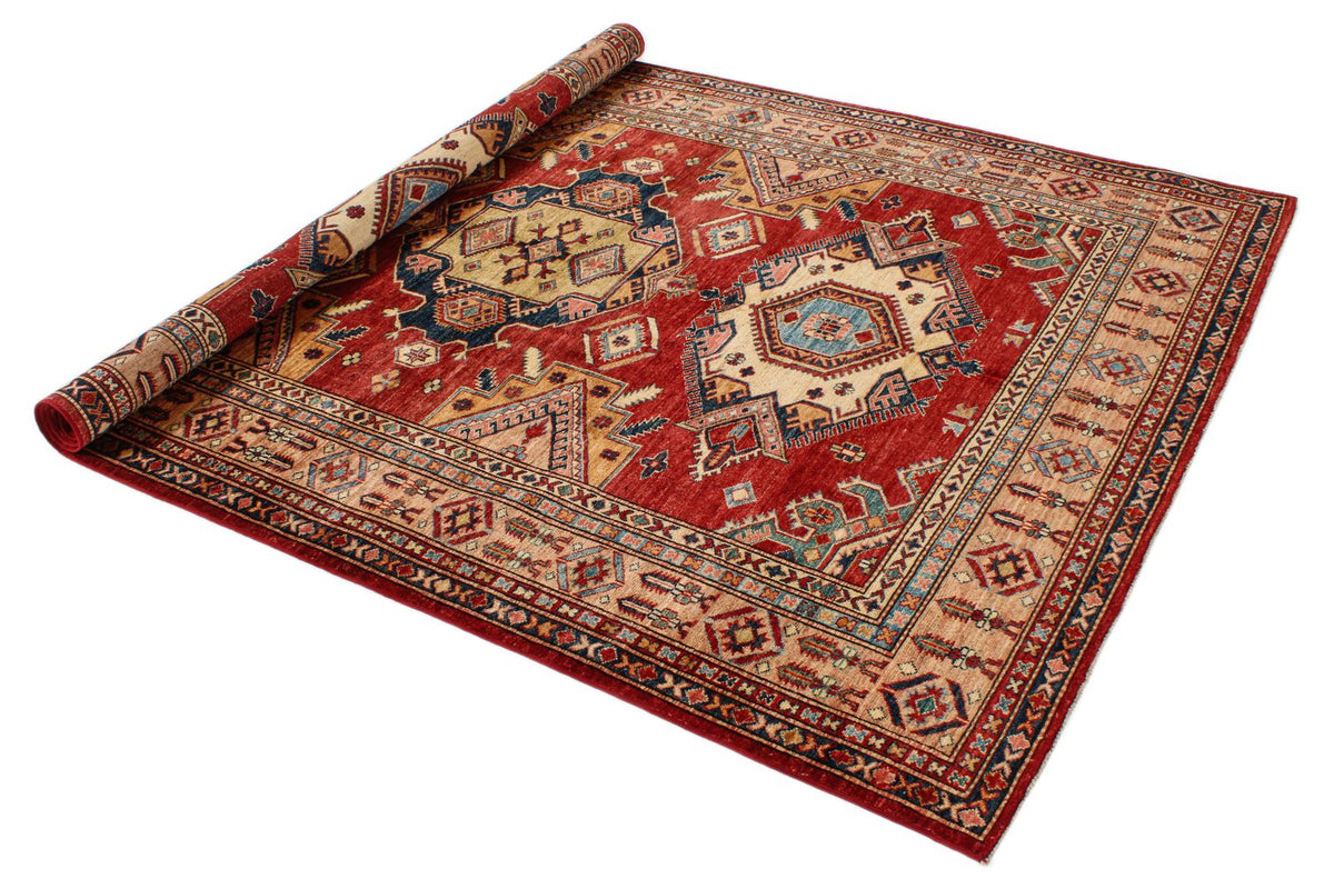 6x8 Red and Peach Kazak Tribal Rug