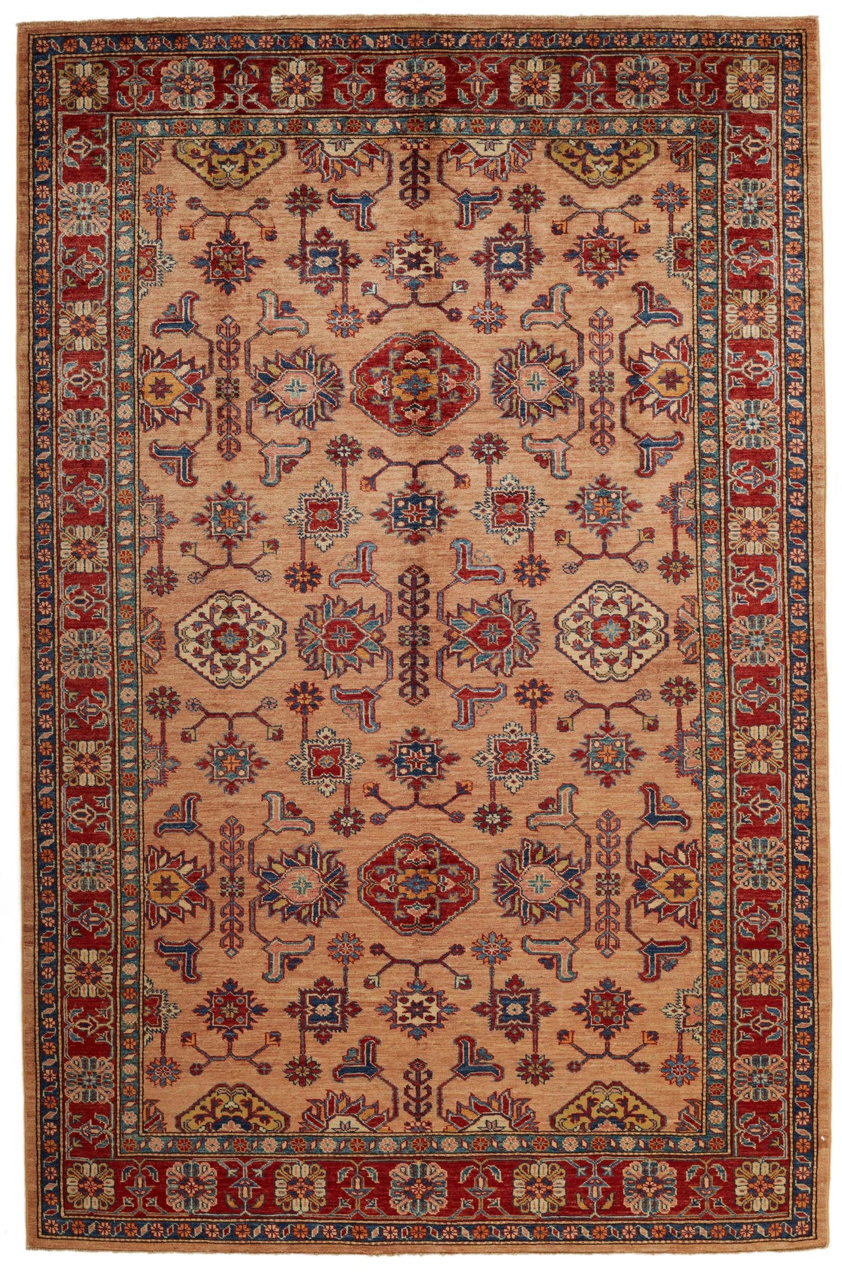 6x9 Peach and Red Kazak Tribal Rug