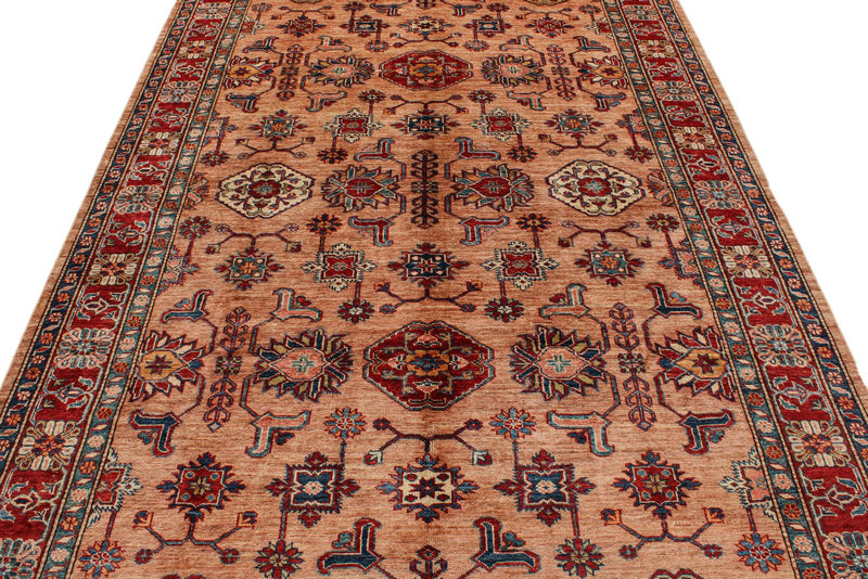 6x9 Peach and Red Kazak Tribal Rug