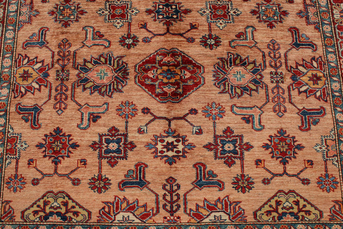 6x9 Peach and Red Kazak Tribal Rug