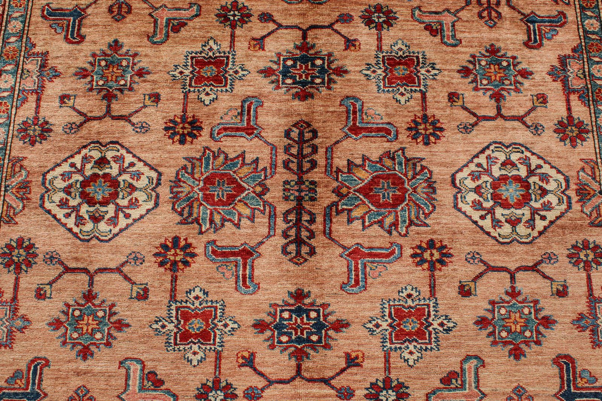 6x9 Peach and Red Kazak Tribal Rug