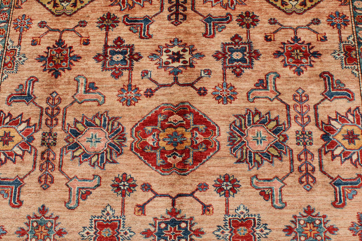 6x9 Peach and Red Kazak Tribal Rug