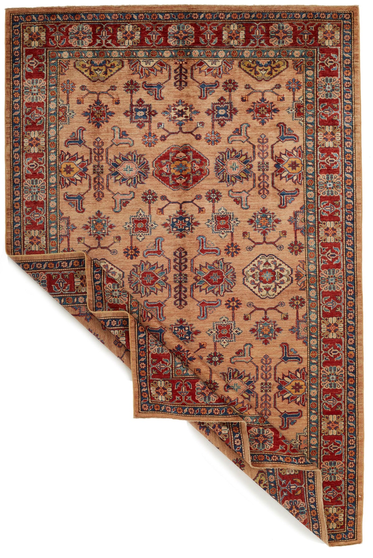 6x9 Peach and Red Kazak Tribal Rug