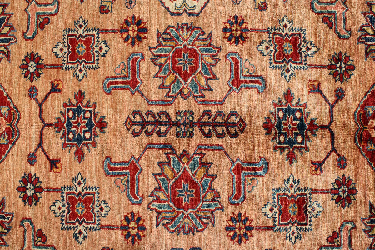 6x9 Peach and Red Kazak Tribal Rug