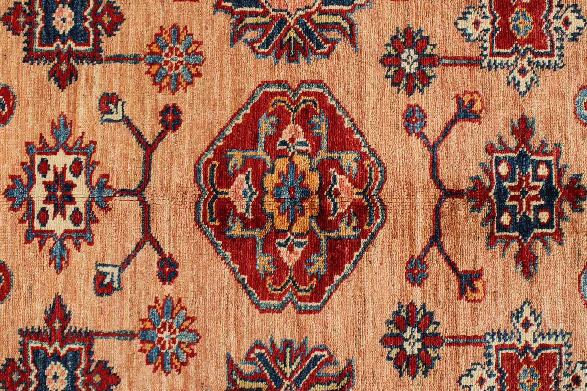 6x9 Peach and Red Kazak Tribal Rug