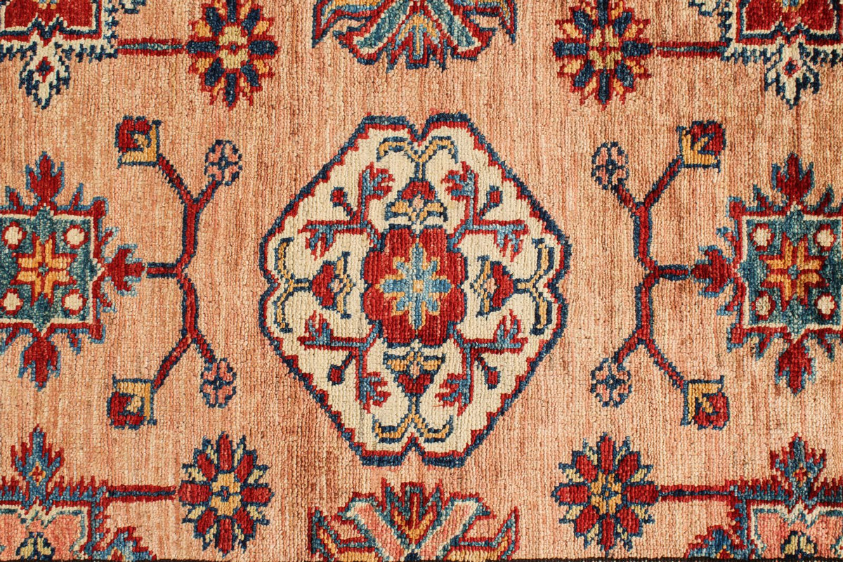 6x9 Peach and Red Kazak Tribal Rug