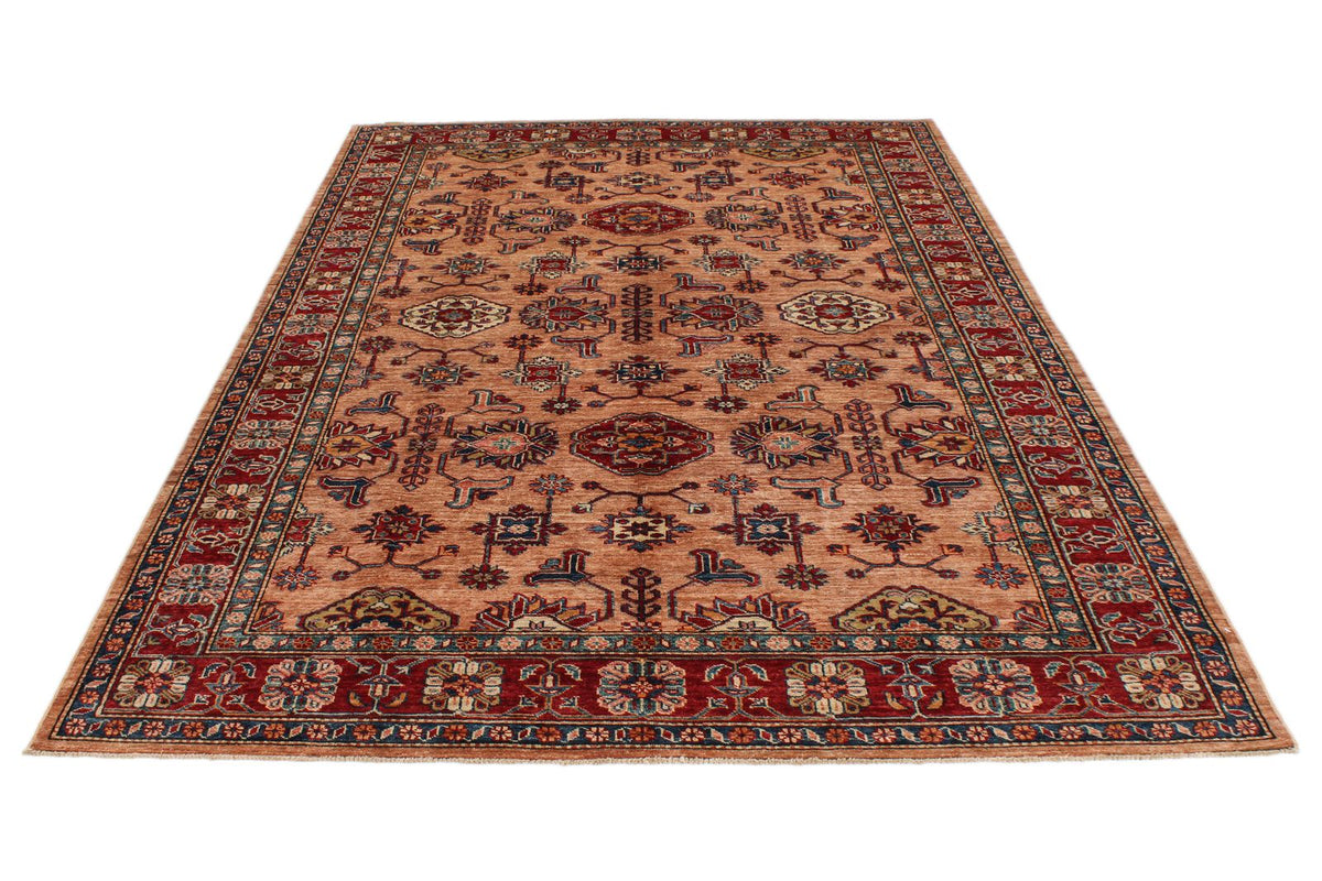 6x9 Peach and Red Kazak Tribal Rug