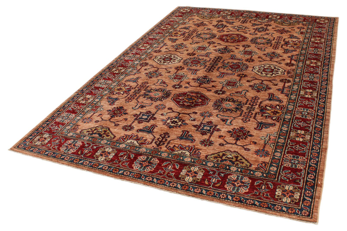 6x9 Peach and Red Kazak Tribal Rug