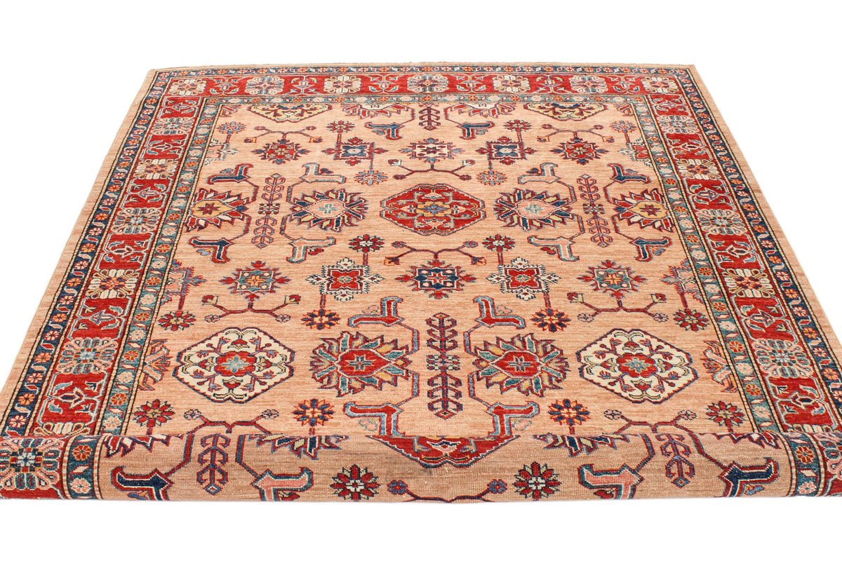 6x9 Peach and Red Kazak Tribal Rug