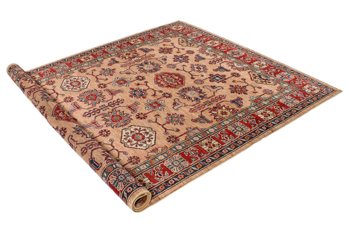6x9 Peach and Red Kazak Tribal Rug