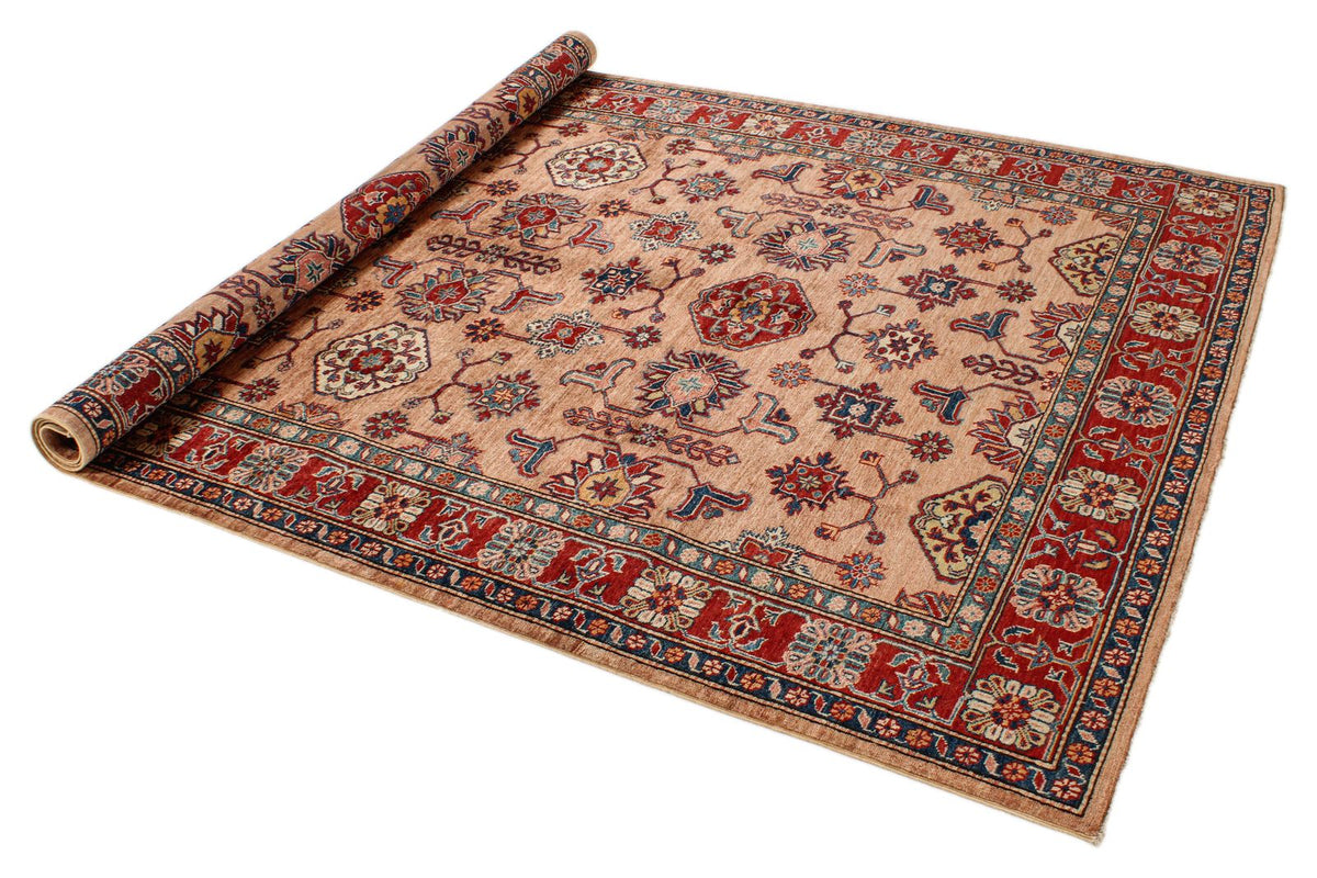 6x9 Peach and Red Kazak Tribal Rug