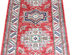 3x8 Red and Ivory Kazak Tribal Rug