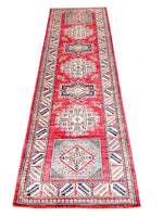 3x8 Red and Ivory Kazak Tribal Rug