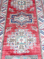 3x8 Red and Ivory Kazak Tribal Rug