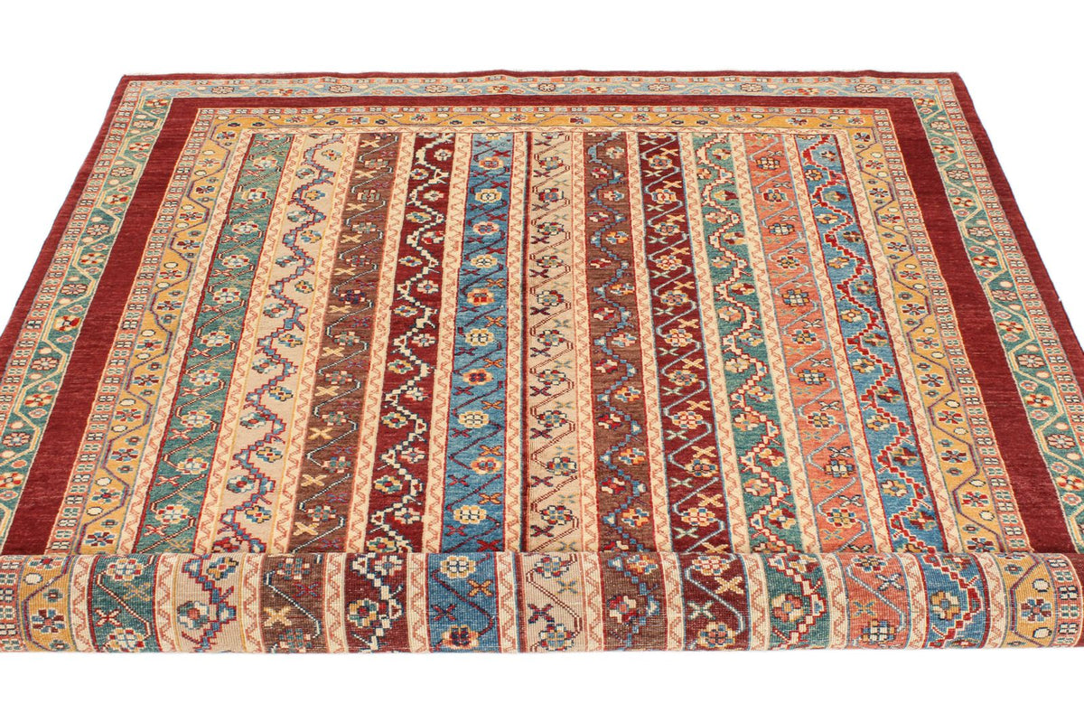 5x8 Multicolor and Red Kazak Tribal Rug