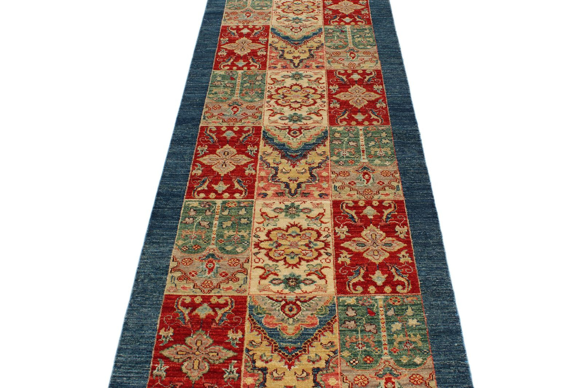 3x10 Multicolor and Ivory Kazak Tribal Runner