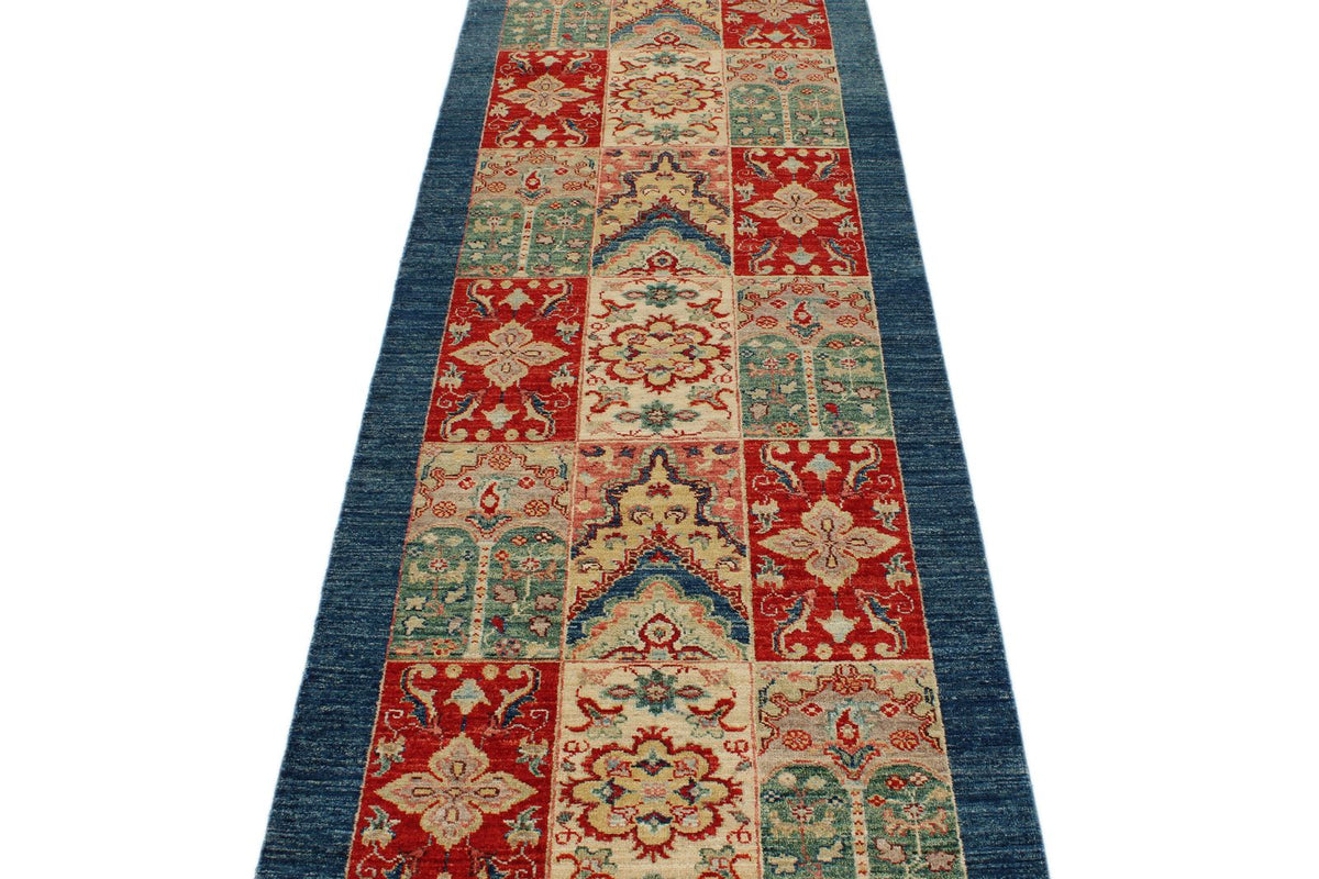 3x10 Multicolor and Ivory Kazak Tribal Runner