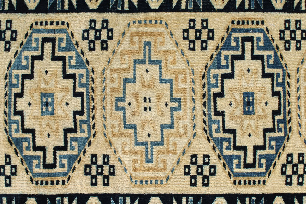 3x12 Off White and Blue Turkish Milas Runner