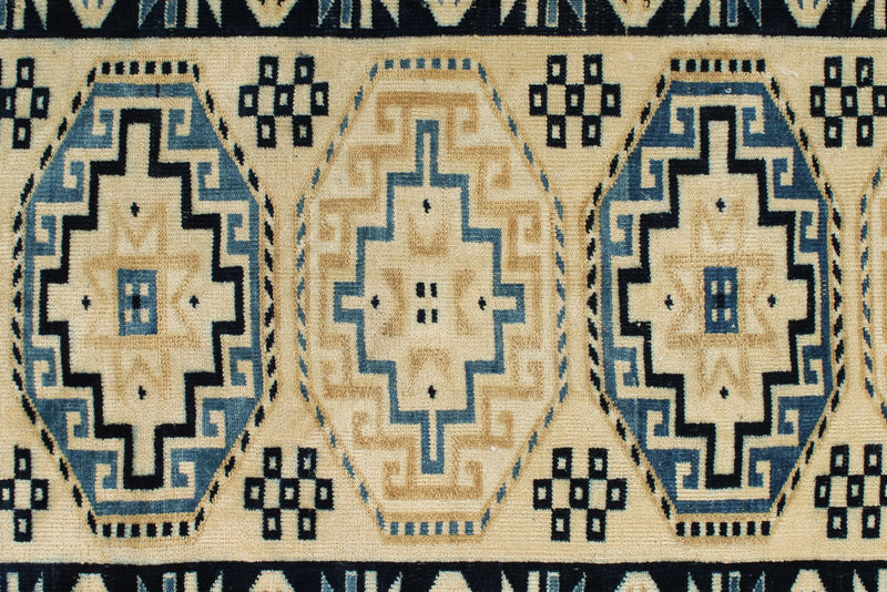 3x12 Off White and Blue Turkish Milas Runner