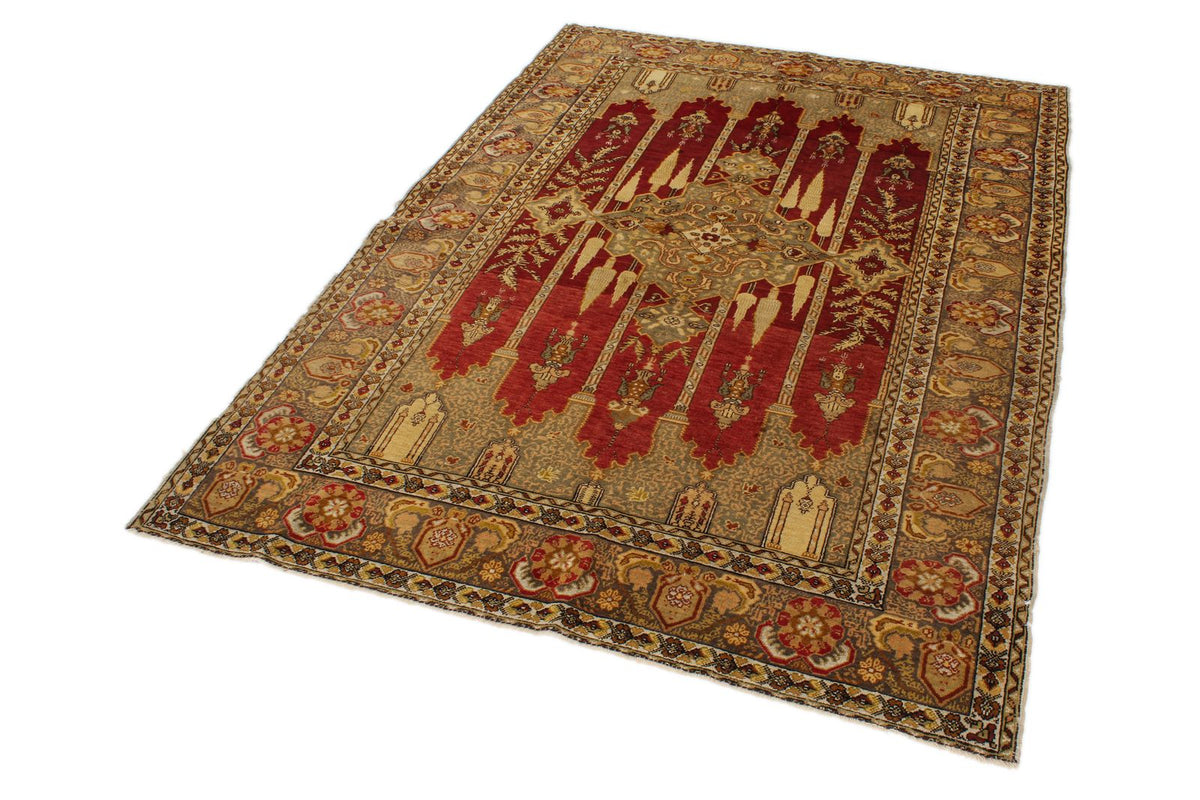 5x6 Brown and Ivory Anatolian Tribal Rug
