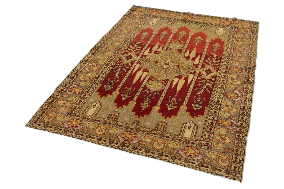 5x6 Brown and Ivory Anatolian Tribal Rug