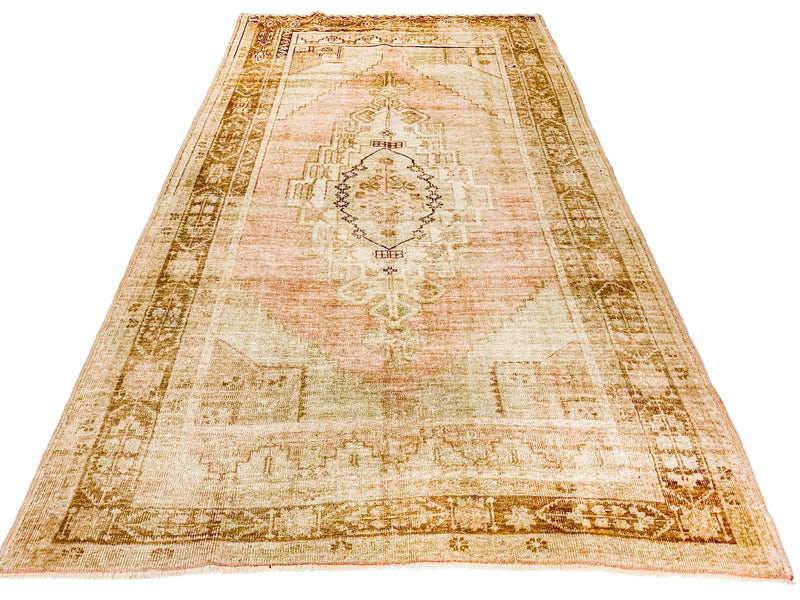 5x9 Ivory and Brown Anatolian Turkish Tribal Rug