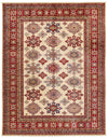 8x10 Ivory and Red Kazak Tribal Rug