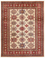 8x10 Ivory and Red Kazak Tribal Rug