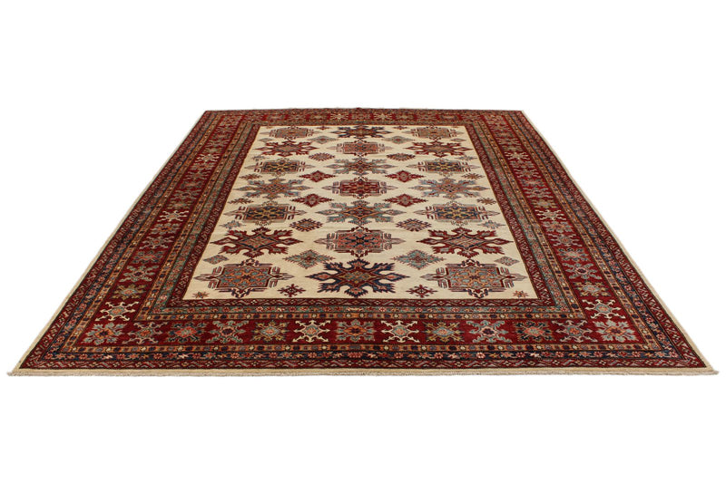 8x10 Ivory and Red Kazak Tribal Rug