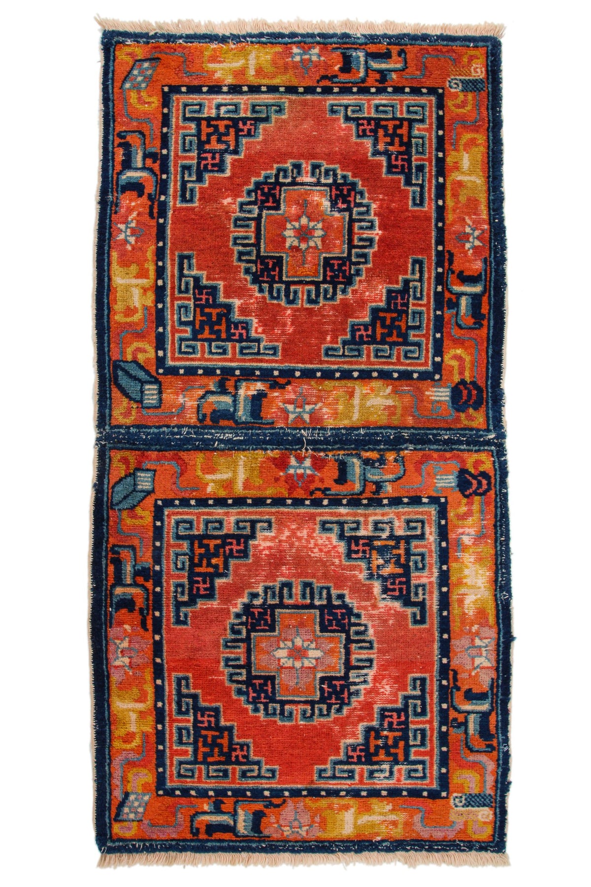 2x4 Rust and Blue Anatolian Tribal Rug