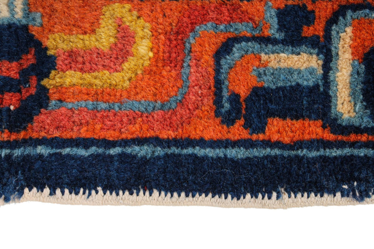 2x4 Rust and Blue Anatolian Tribal Rug