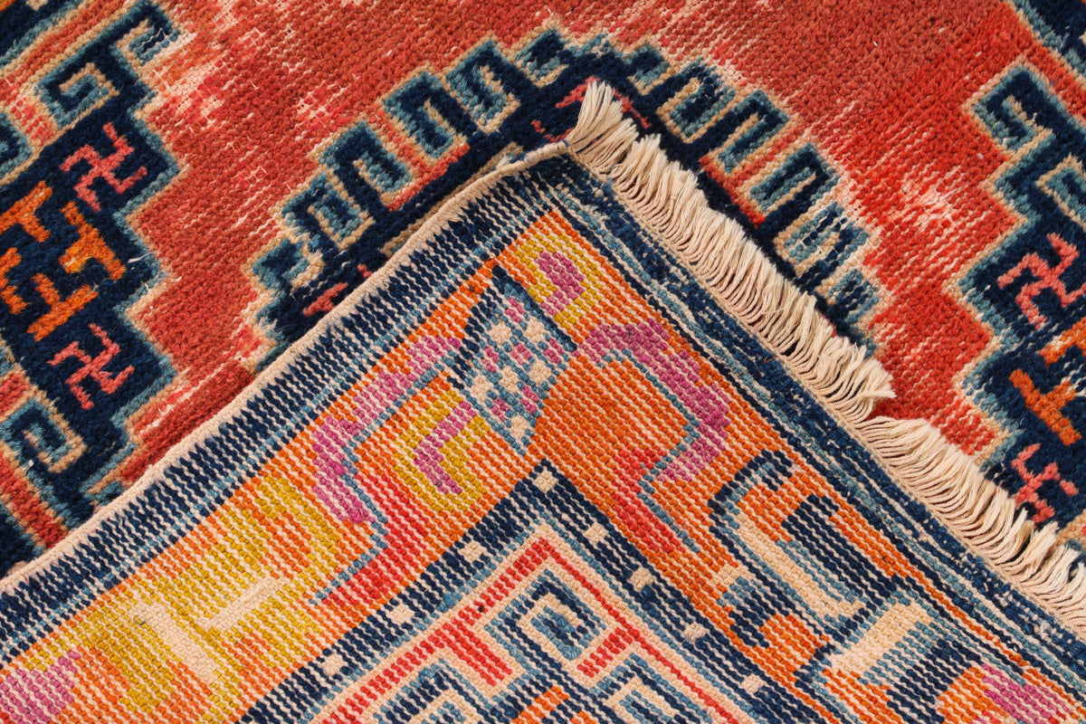 2x4 Rust and Blue Anatolian Tribal Rug