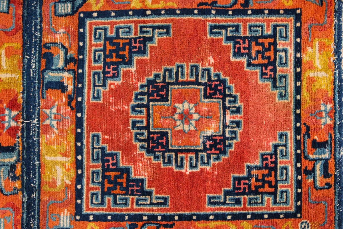 2x4 Rust and Blue Anatolian Tribal Rug