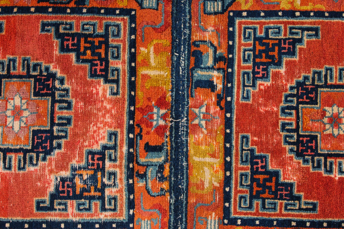 2x4 Rust and Blue Anatolian Tribal Rug