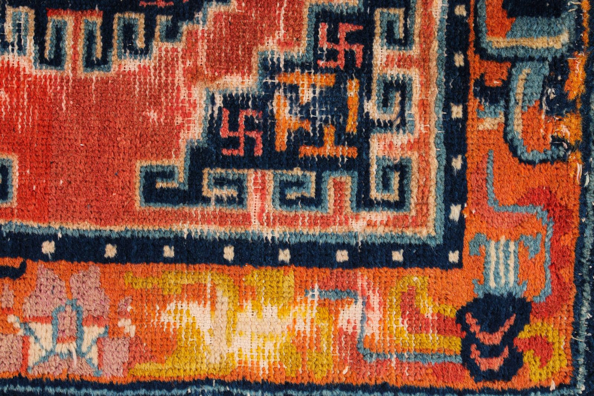 2x4 Rust and Blue Anatolian Tribal Rug