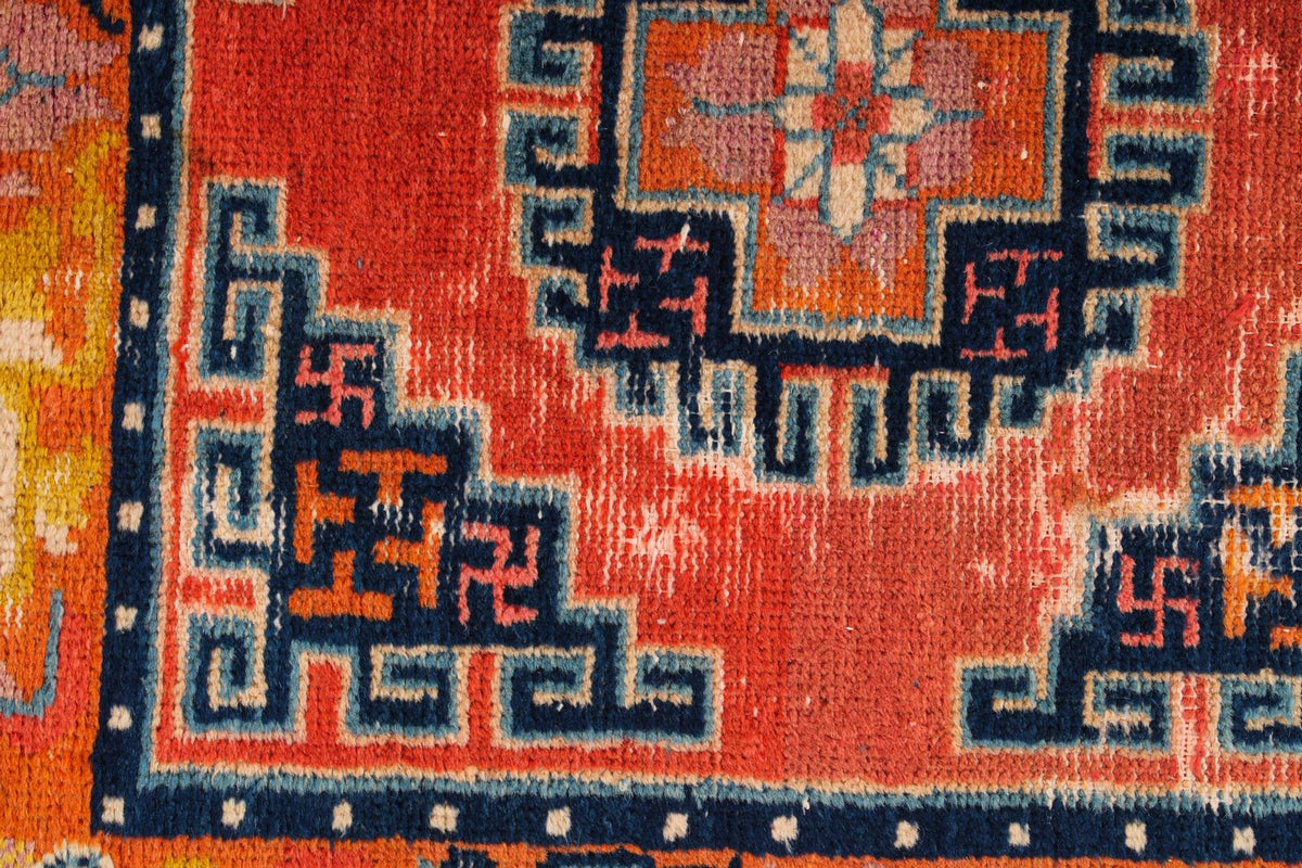 2x4 Rust and Blue Anatolian Tribal Rug